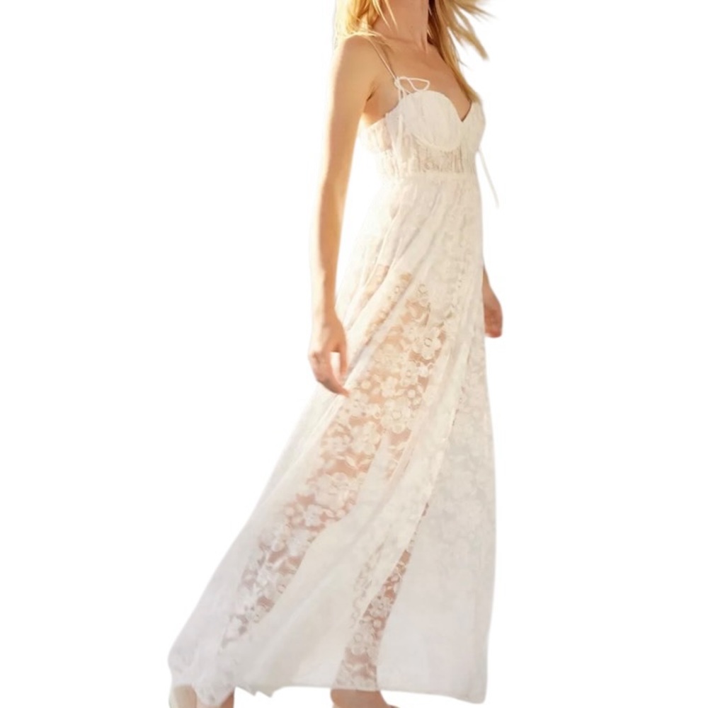 For Love & Lemons Lorena Lace Sheer Maxi Dress White Size Small NWT - Picture 10 of 13